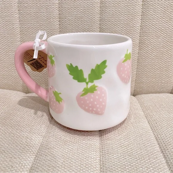 NEW Lang Hand Painted Spring Pink‎ Strawberry Coffee Mug - Picture 2 of 3